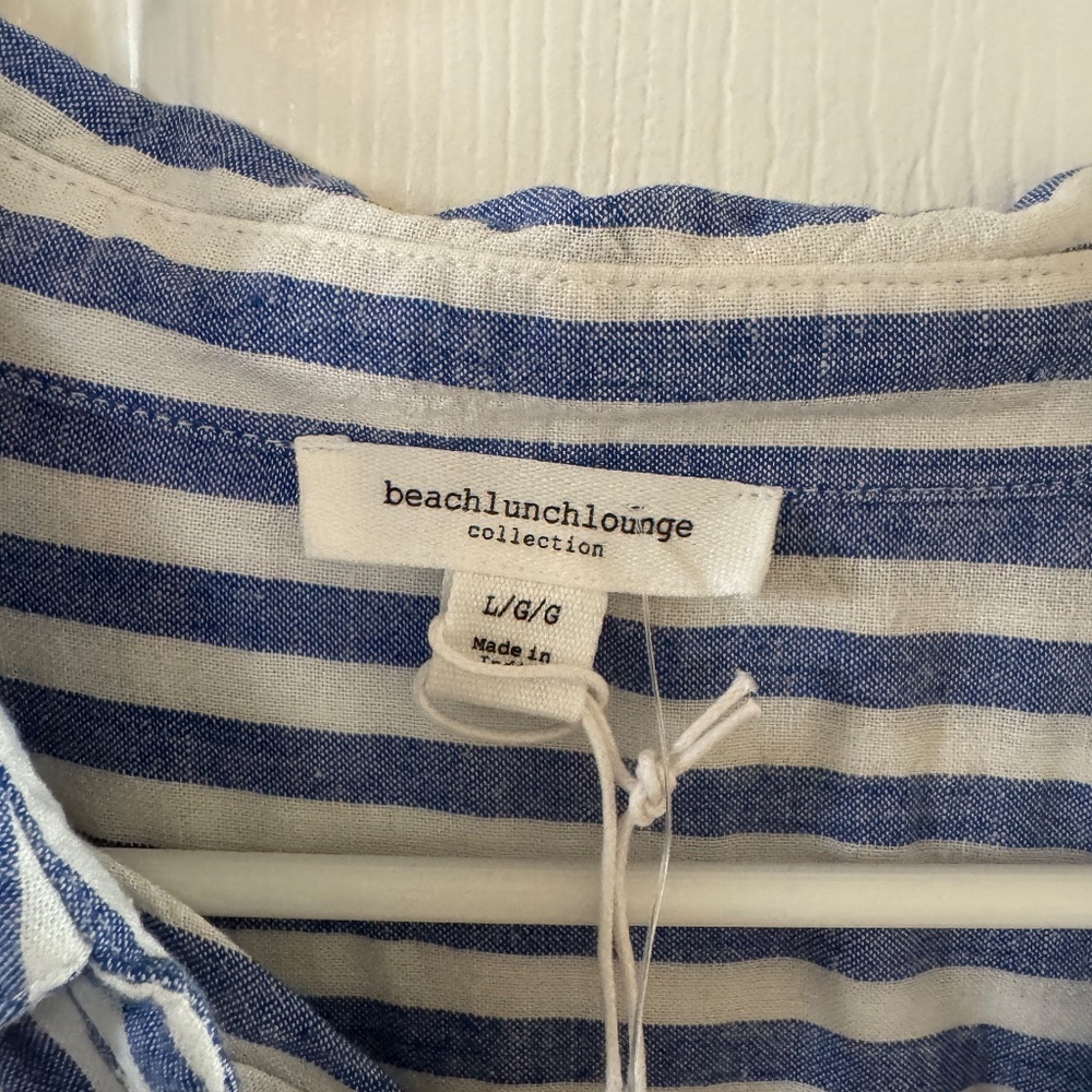 Beach Lunch Lounge Blue and White Striped Blouse NWT Sz Lg - Picture 3 of 3